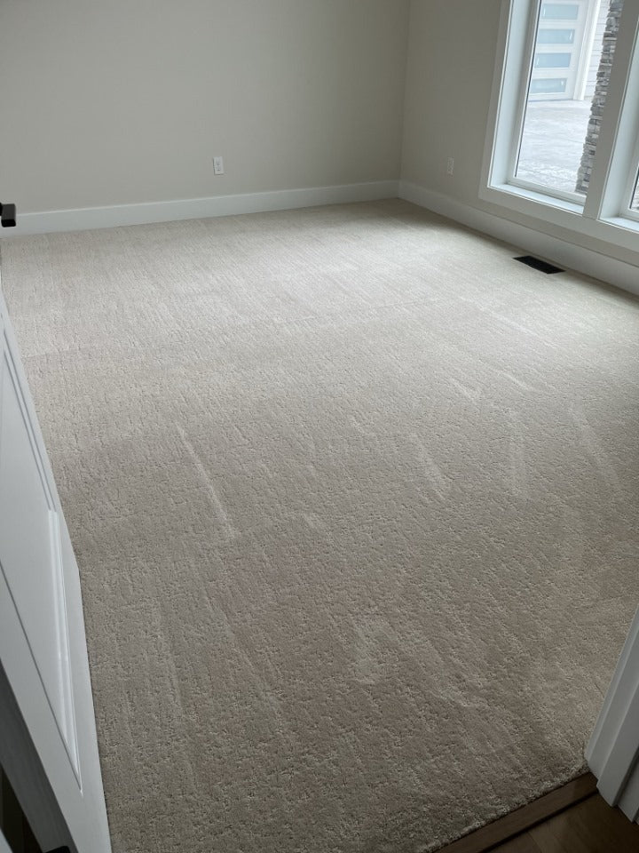 Beige carpet in a room with a window and white walls